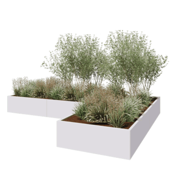 Stalen plantenbak - L-vorm - 360 x 240 x 40 cm - RAL9010 mat (wit) - Zonder bodemplaat