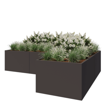 Stalen plantenbak - L-vorm - 360 x 240 x 80 cm - RAL7016 mat (antraciet grijs) - Zonder bodemplaat