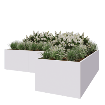 Stalen plantenbak - L-vorm - 360 x 240 x 80 cm - RAL9010 mat (wit) - Zonder bodemplaat