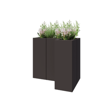 Stalen plantenbak - L-vorm - 90 x 60 x 80 cm - RAL7016 mat (antraciet grijs) - Met bodemplaat