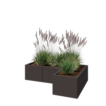 Stalen plantenbak - L-vorm - 120 x 80 x 30 cm - RAL7016 mat (antraciet grijs) - Met bodemplaat