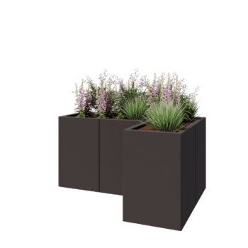 Stalen plantenbak - L-vorm - 120 x 80 x 60 cm - RAL7016 mat (antraciet grijs) - Met bodemplaat