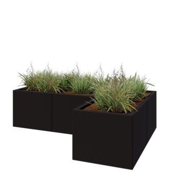 Stalen plantenbak - L-vorm - 150 x 100 x 40 cm - RAL9005 mat (zwart) - Met bodemplaat