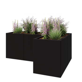 Stalen plantenbak - L-vorm - 150 x 100 x 60 cm - RAL9005 mat (zwart) - Met bodemplaat