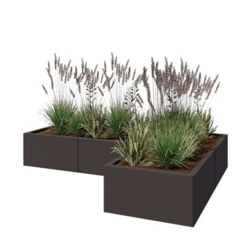 Stalen plantenbak - L-vorm - 180 x 120 x 30 cm - RAL7016 mat (antraciet grijs) - Met bodemplaat