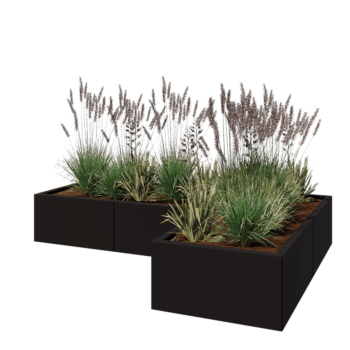 Stalen plantenbak - L-vorm - 180 x 120 x 30 cm - RAL9005 mat (zwart) - Zonder bodemplaat