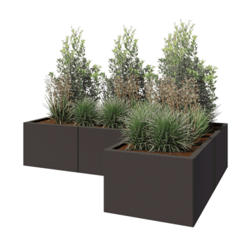 Stalen plantenbak - L-vorm - 180 x 120 x 40 cm - Andere RAL kleur - Met bodemplaat