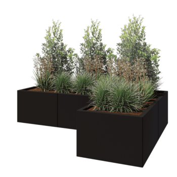 Stalen plantenbak - L-vorm - 180 x 120 x 40 cm - RAL9005 mat (zwart) - Zonder bodemplaat