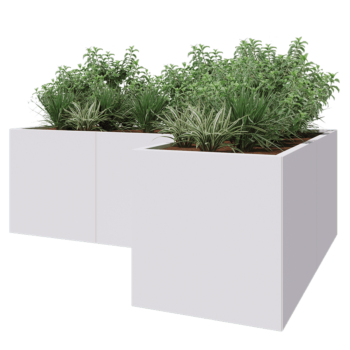 Stalen plantenbak - L-vorm - 210 x 140 x 70 cm - RAL9010 mat (wit) - Zonder bodemplaat