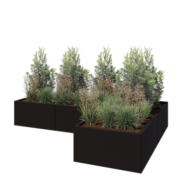 Stalen plantenbak - L-vorm - 240 x 160 x 40 cm - RAL9005 mat (zwart) - Zonder bodemplaat