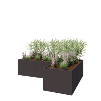 Stalen plantenbak - L-vorm - 240 x 160 x 60 cm - RAL7016 mat (antraciet grijs) - Met bodemplaat