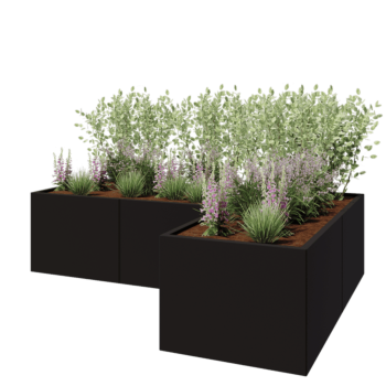 Stalen plantenbak - L-vorm - 240 x 160 x 60 cm - RAL9005 mat (zwart) - Met bodemplaat