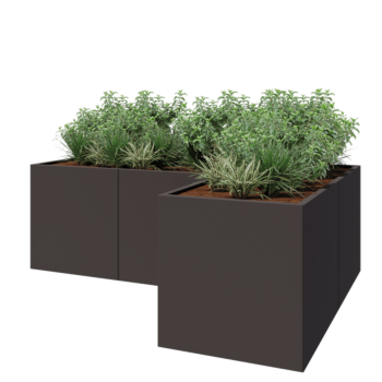Stalen plantenbak - L-vorm - 240 x 160 x 80 cm - RAL7016 mat (antraciet grijs) - Met bodemplaat