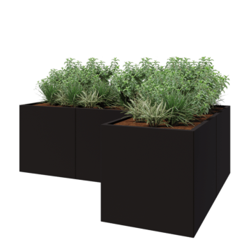 Stalen plantenbak - L-vorm - 240 x 160 x 80 cm - RAL9005 mat (zwart) - Zonder bodemplaat