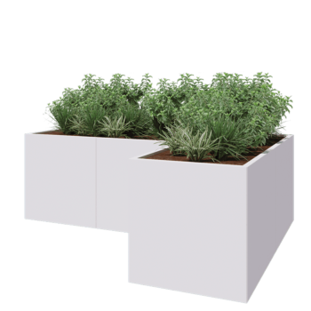 Stalen plantenbak - L-vorm - 240 x 160 x 80 cm - RAL9010 mat (wit) - Zonder bodemplaat