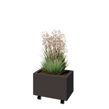 Stalen plantenbak - Rechthoek - 50 x 30 x 30 cm - Andere RAL kleur - Met bodemplaat - Met wielen