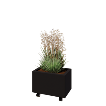 Stalen plantenbak - Rechthoek - 50 x 30 x 30 cm - RAL9005 mat (zwart) - Met bodemplaat - Met wielen
