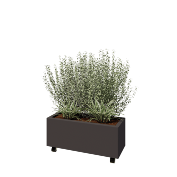 Stalen plantenbak - Rechthoek - 80 x 30 x 30 cm - RAL7016 mat (antraciet grijs) - Met bodemplaat - Met wielen