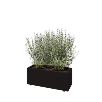 Stalen plantenbak - Rechthoek - 80 x 30 x 30 cm - RAL9005 mat (zwart) - Met bodemplaat - Met poten