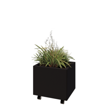 Stalen plantenbak - Rechthoek - 50 x 40 x 40 cm - RAL9005 mat (zwart) - Met bodemplaat - Met wielen