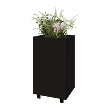 Stalen plantenbak - Rechthoek - 50 x 40 x 80 cm - RAL9005 mat (zwart) - Met bodemplaat - Met wielen
