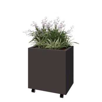 Stalen plantenbak - Rechthoek - 60 x 40 x 60 cm - RAL7016 mat (antraciet grijs) - Met bodemplaat - Met wielen