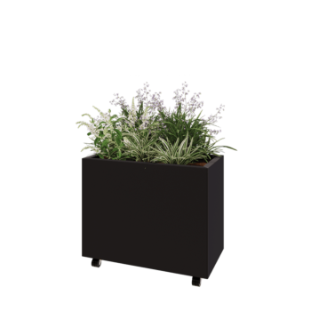 Stalen plantenbak - Rechthoek - 80 x 40 x 60 cm - RAL9005 mat (zwart) - Met bodemplaat - Met wielen