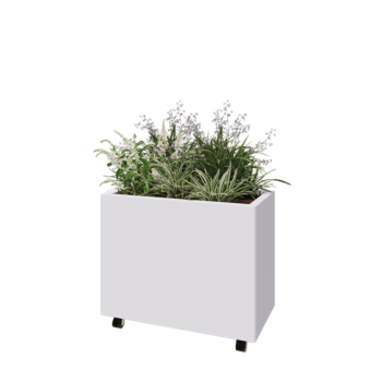 Stalen plantenbak - Rechthoek - 80 x 40 x 60 cm - RAL9010 mat (wit) - Met bodemplaat - Met wielen