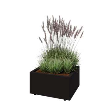 Stalen plantenbak - Rechthoek - 60 x 50 x 30 cm - RAL9005 mat (zwart) - Met bodemplaat - Met poten