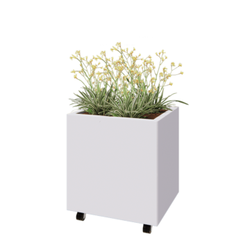 Stalen plantenbak - Rechthoek - 60 x 50 x 60 cm - RAL9010 mat (wit) - Met bodemplaat - Met wielen