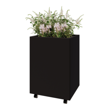 Stalen plantenbak - Rechthoek - 60 x 50 x 80 cm - RAL9005 mat (zwart) - Met bodemplaat - Met wielen