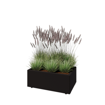 Stalen plantenbak - Rechthoek - 80 x 50 x 30 cm - RAL9005 mat (zwart) - Met bodemplaat - Met poten