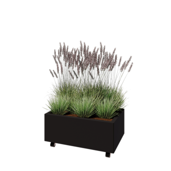 Stalen plantenbak - Rechthoek - 80 x 50 x 30 cm - RAL9005 mat (zwart) - Met bodemplaat - Met wielen