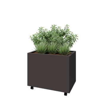 Stalen plantenbak - Rechthoek - 80 x 50 x 60 cm - Andere RAL kleur - Met bodemplaat - Met wielen