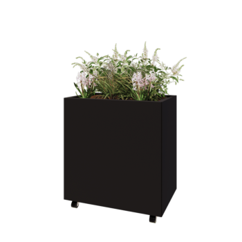 Stalen plantenbak - Rechthoek - 80 x 50 x 80 cm - RAL9005 mat (zwart) - Met bodemplaat - Met wielen