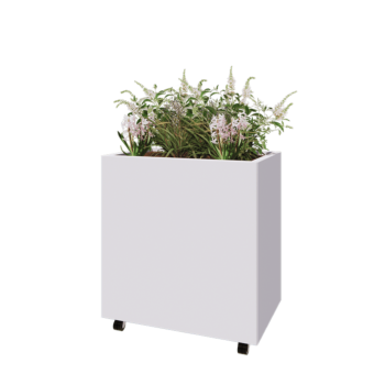 Stalen plantenbak - Rechthoek - 80 x 50 x 80 cm - RAL9010 mat (wit) - Met bodemplaat - Met wielen