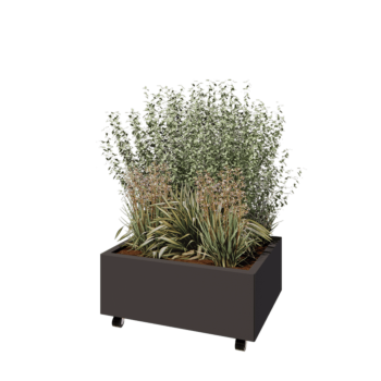 Stalen plantenbak - Rechthoek - 80 x 60 x 30 cm - RAL7016 mat (antraciet grijs) - Met bodemplaat - Met wielen