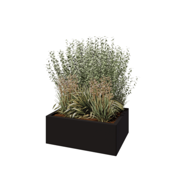 Stalen plantenbak - Rechthoek - 80 x 60 x 30 cm - RAL9005 mat (zwart) - Met bodemplaat