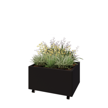 Stalen plantenbak - Rechthoek - 80 x 60 x 40 cm - RAL9005 mat (zwart) - Met bodemplaat - Met wielen
