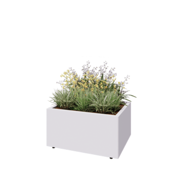 Stalen plantenbak - Rechthoek - 80 x 60 x 40 cm - RAL9010 mat (wit) - Met bodemplaat - Met poten