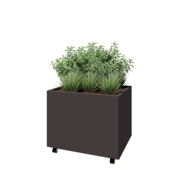Stalen plantenbak - Rechthoek - 80 x 60 x 60 cm - RAL7016 mat (antraciet grijs) - Met bodemplaat - Met wielen