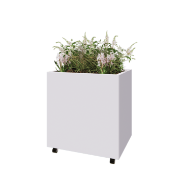 Stalen plantenbak - Rechthoek - 80 x 60 x 80 cm - RAL9010 mat (wit) - Met bodemplaat - Met wielen