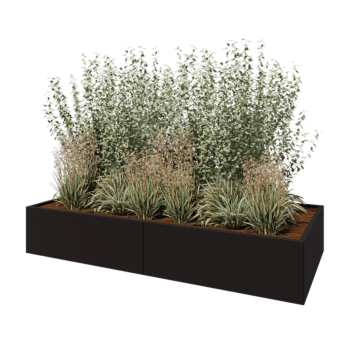 Stalen plantenbak XXL - Rechthoek - 240 x 100 x 40 cm - RAL9005 mat (zwart) - Met bodemplaat