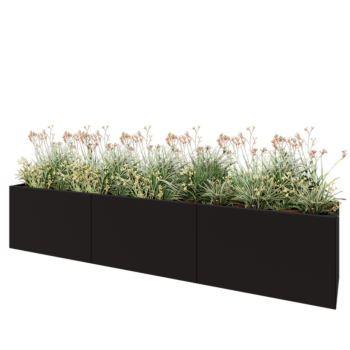 Stalen plantenbak XXL - Rechthoek - 300 x 50 x 60 cm - RAL9005 mat (zwart) - Met bodemplaat
