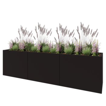 Stalen plantenbak XXL - Rechthoek - 300 x 60 x 80 cm - RAL9005 mat (zwart) - Met bodemplaat