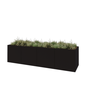 Stalen plantenbak XXL - Rechthoek - 400 x 100 x 100 cm - RAL9005 mat (zwart) - Met bodemplaat