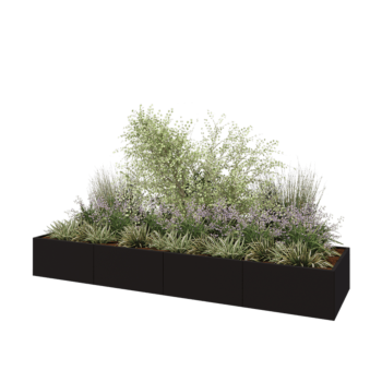 Stalen plantenbak XXL - Rechthoek - 400 x 100 x 50 cm - RAL9005 mat (zwart) - Zonder bodemplaat