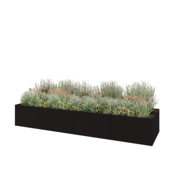 Stalen plantenbak XXL - Rechthoek - 400 x 100 x 60 cm - RAL9005 mat (zwart) - Met bodemplaat