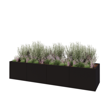 Stalen plantenbak XXL - Rechthoek - 400 x 100 x 80 cm - RAL9005 mat (zwart) - Zonder bodemplaat