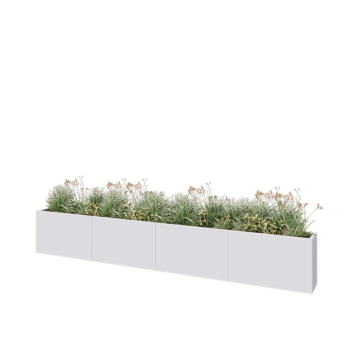Stalen plantenbak XXL - Rechthoek - 400 x 30 x 60 cm - RAL9010 mat (wit) - Met bodemplaat